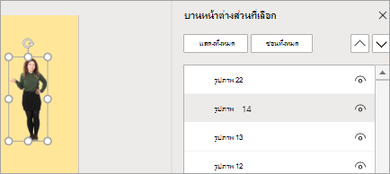 แสดงบานหน้าต่างส่วนที่เลือก