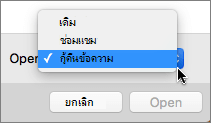 คลิก เปิดกู้คืน > ข้อความ จากนั้นเปิดเอกสารที่เสียหายของคุณเพื่อพยายามกู้คืน