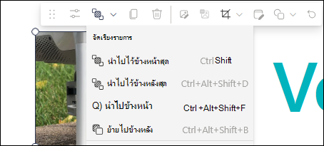 ดรอปดาวน์ จัดเรียงรายการ ในแถบเครื่องมือ Web Part