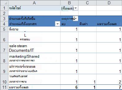 สรุปข้อมูลการตรวจสอบในตาราง Pivot