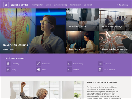 สกรีนช็อตของการแสดงตัวอย่างหน้าศูนย์การเรียนรู้