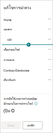 กล่องโต้ตอบการนําทาง SharePoint สําหรับไซต์ฮับ