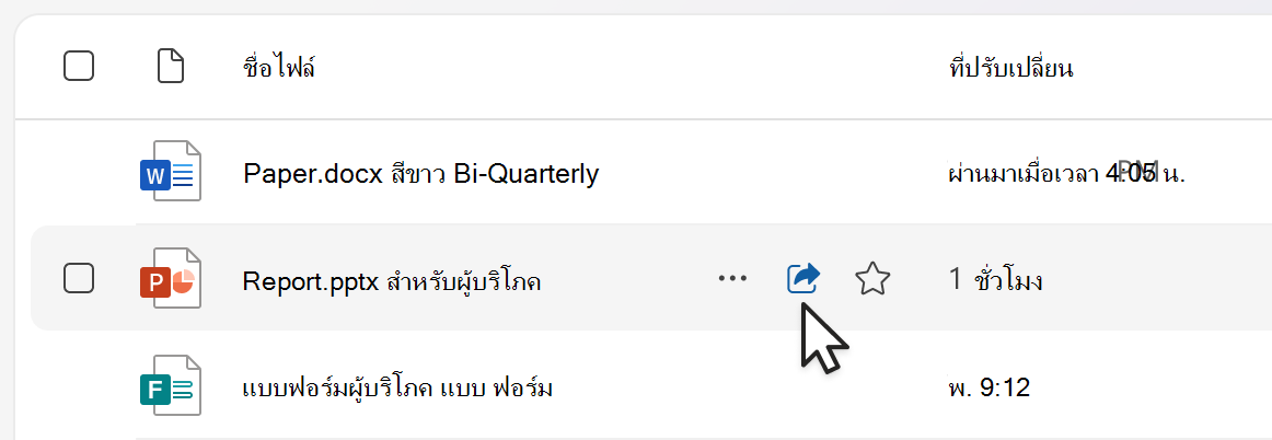 แชร์ข้อมูลจากมุมมองรายการ