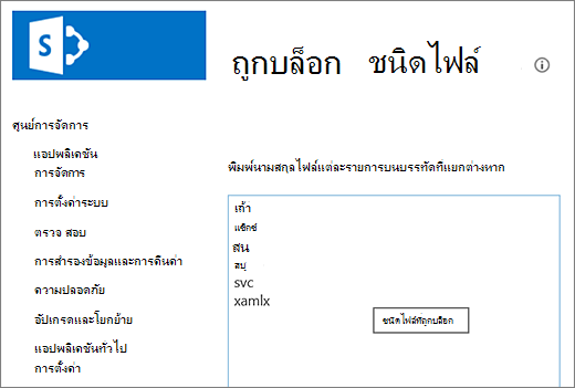 รายการไฟล์ที่ถูกบล็อก