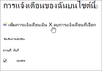ตัวจัดการการแจ้งเตือนของฉันที่มี ลบการแจ้งเตือนที่เลือก ถูกเน้นไว้
