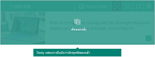 การยืนยันสำหรับบัตรที่คัดลอกใน Sway