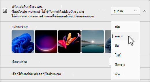 สกรีนช็อตของเดสก์ท็อปที่ปรับให้เหมาะกับตัวเลือกรูป