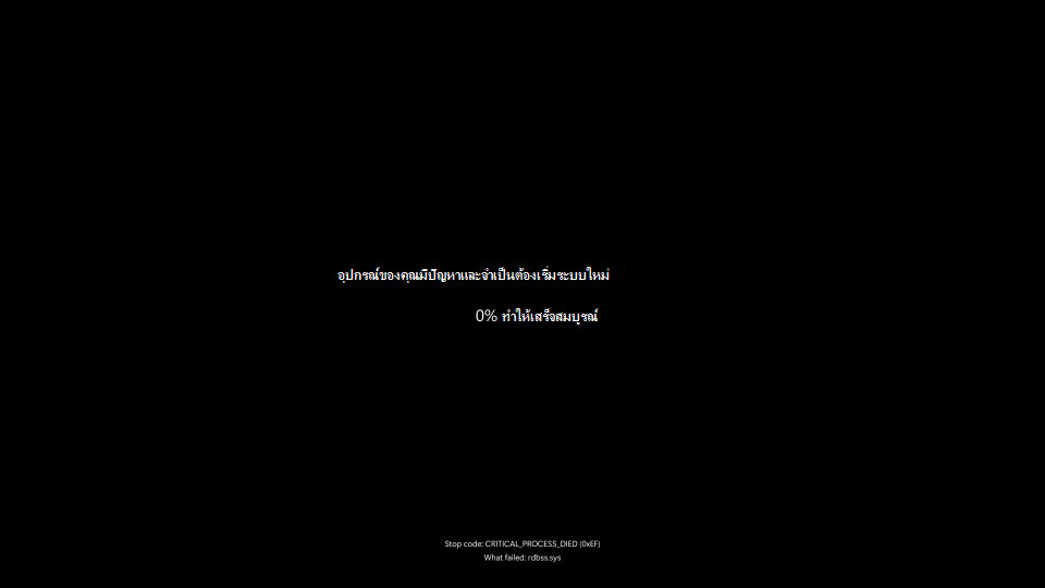 สกรีนช็อตของข้อผิดพลาดที่ไม่คาดคิดที่แสดงหน้าจอสีดํา