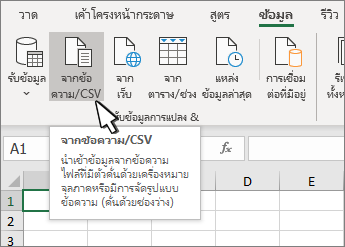 การเลือกข้อความ/CSV จากแท็บข้อมูล