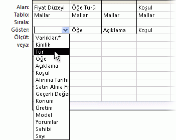 Ekleneceği Yer satırında açılır liste