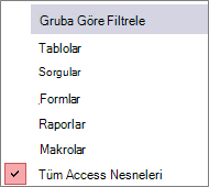 Gezinti Bölmesi Gruplandırma Menüsüne Göre Filtrele
