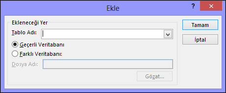 Ekleme sorgusu iletişim kutusunun ekran görüntüsü