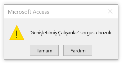 Sorgunun bozuk olduğunu belirten hata
