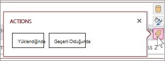 Web veri sayfası görünümünün Eylemler iletişim kutusu