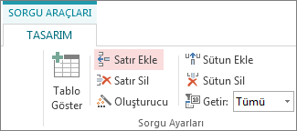 Sorgu Araçları Tasarım sekmesindeki Satır Ekle düğmesi