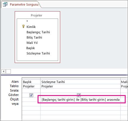 İki parametre içeren parametre sorgusu.