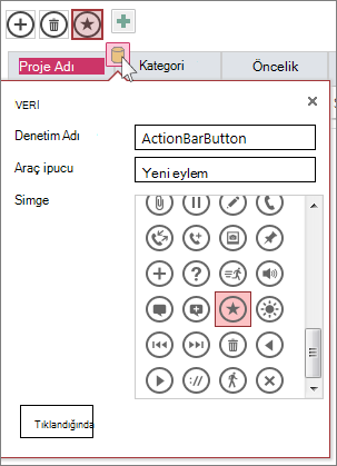 Web veri sayfasında özel bir eylemin Veri iletişim kutusu