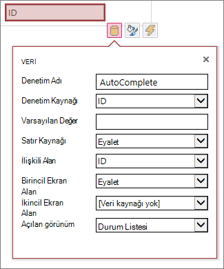 Özellik kutusundaki tüm kullanılabilir özellikler