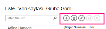 Liste görünümündeki Eylem Çubuğu