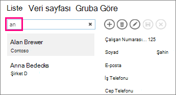 Liste görünümünde arama kutusunu kullanma