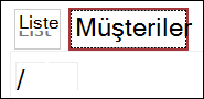Veri Sayfası görünümünün resim yazısı Müşteriler olarak değiştirilir