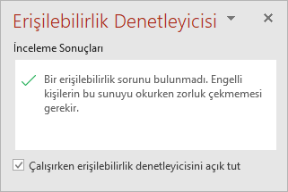 Ben çalışırken erişilebilirlik denetleyicisini çalışır durumda tut onay kutusunu içeren Erişilebilirlik Denetleyicisi bölmesi
