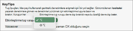 Mac'inizdeki Tuş İpuçları için etkinleştirme tuş vuruşunuzu seçme
