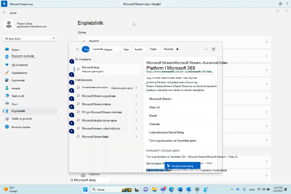 TMicrosoft StreamMicrosoft Stream with Windows voice access'i açmak için iletişim kutusu.