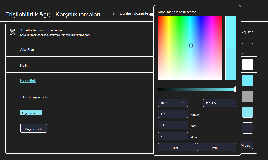 yüksek karşıtlık temasını Windows 11