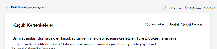 İmlecin Düzenle düğmesinin üzerinde gezindiği bir pasajı gösteren ekran görüntüsü