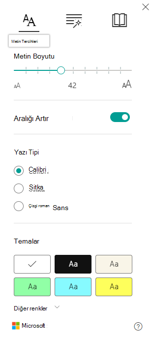 Yazı tipi ayarlarının ekran görüntüsü.