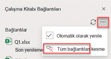Bağlantıları Yönet bölmesindeki Tüm bağlantıları kes komutu.