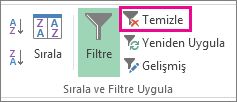Filtreyi temizle düğmesi