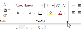 Yazı Tipi ayarları iletişim kutusu başlatıcısı vurgulanmış