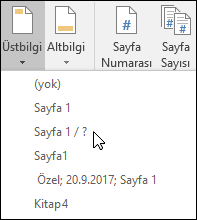 Yerleşik Üst Bilgi & Alt Bilgi seçenekleri