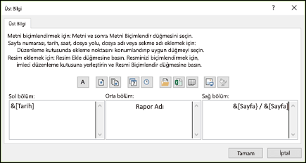 Sayfa Yapısı Özel Üst Bilgi iletişim kutusu