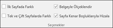 Şeridin Tasarım sekmesindeki Üst Bilgi ve Alt Bilgi seçenekleri