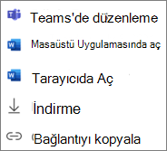 Paylaşılan seçim için sağ tıklama menüsü