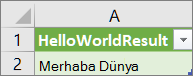 Çalışma sayfasında HelloWorld sonuçları