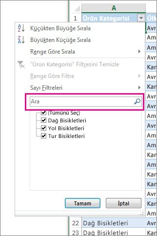 Arayarak filtre uygulama