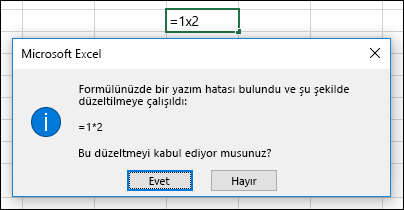 Çarpma için x'i * ile değiştirilmesini isteyen ileti kutusu