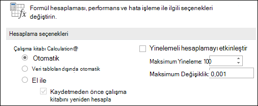 Otomatik & El ile Hesaplama seçeneklerinin görüntüsü