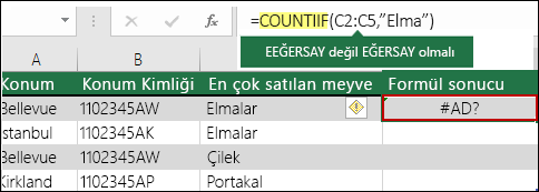 Söz dizimindeki bir yazım hatasının neden olduğu #AD? hatası
