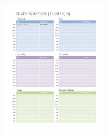 Haftalık Randevu CalendarCalendar Template (WordWord)