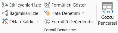 Formül sekmesinde Formül Denetim grubu