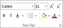 Giriş sekmesindeki Yazı Tipi grubu