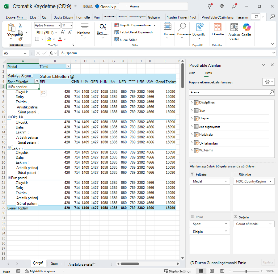 Düzeltilmiş sıralamalı PivotTable