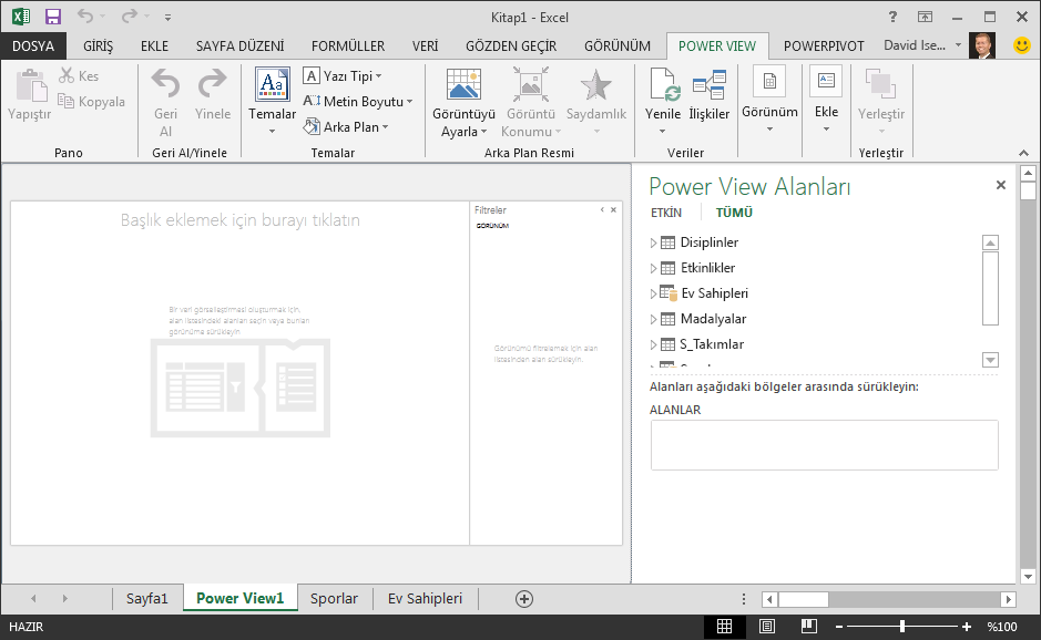 Excel’de boş bir Power View raporu