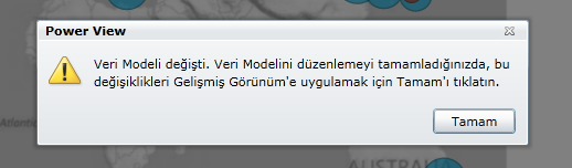 Veri Modeli’nin değiştirildiğini gösteren bir uyarı