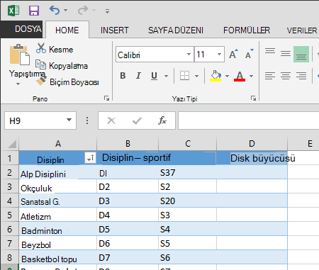 Excel’de bir tabloyu genişletme